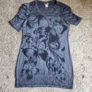 Gray sweater with black butterfly pattern